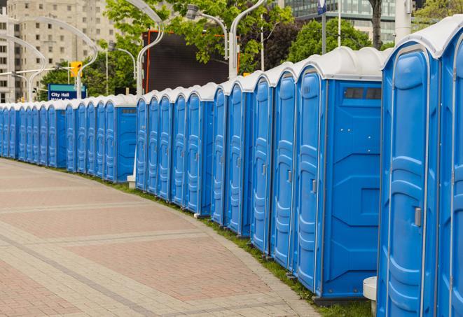 Seasonal porta potty units set up at a Branson, Missouri venue