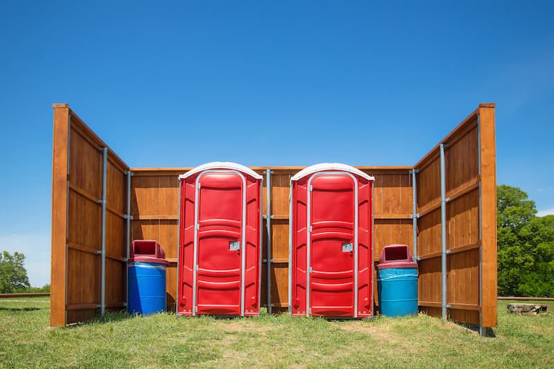 Short-term porta potty units staged for delivery in Branson, Missouri